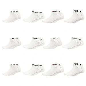 Kit 12 Pares Meias Soquete Branca Marcas Variadas Original