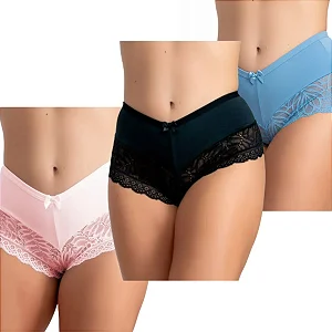 Kit 3 Calcinhas de Renda Box Shortinho Cueca Boxer