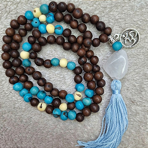 Japamala 108 Contas Semente + Pedra Natural + Pingente – Colar de Meditação, Yoga, Ho'oponopono, Beth Russo, Mantra