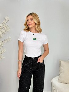 TSHIRT FEMININA ALGODÃO BORDADA BANDEIRINHA