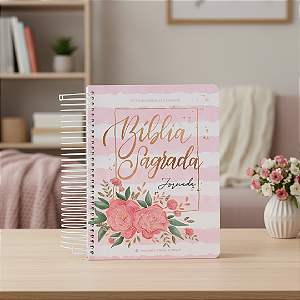 Bíblia Jornada - Capa Espiral, Impressa Aquarela Rosa