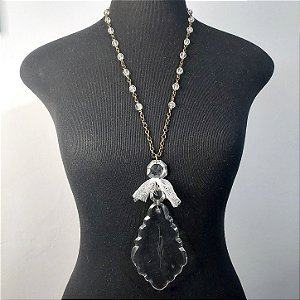 Colar vintage vidro de lustre com laço