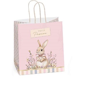 Sacola Decorada Pascoa Fiorela Rosa 27,5X22X16CM PCT.C/10
