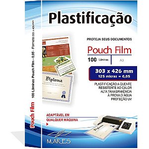 Plastico para Plastificacao Pouch FILM A3 303X426MM 0,05 CONJ/100