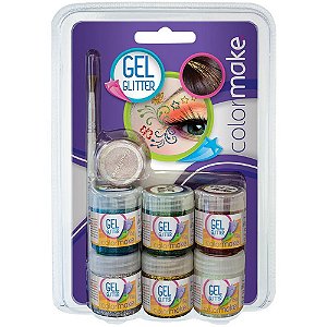 Pintura Facial GEL Gliter 6 Cores+pincel+somb KIT