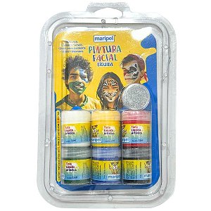Pintura Facial Liquida 6 Cores+pincel+gliter KIT (7897731180216)