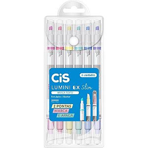 Caneta Marca Texto CIS Lumini EX SLIM 6 Cores Estojo