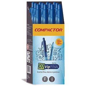 Caneta Esferografica Retratil 07 VIP Fina AZ CX.C/12