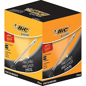 Caneta Esferografica Cristal Fina Preta CX.C/100