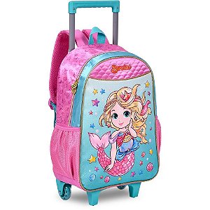 Mochila Infantil com Rodinha Sereias G Estojo+lancheira KIT