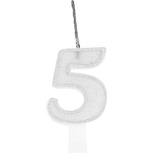 Vela para Aniversario N.05 Branca Glitter CX.C/10