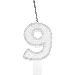 Vela para Aniversario N.09 Branca Glitter CX.C/10