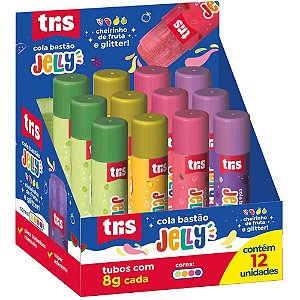 Cola em Bastao TRIS JELLY 8G Frutas C/GLITTER DP.C/12