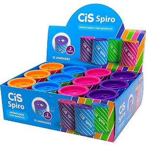 Apontador com Deposito 2 Furos CIS Spiro Lata 4 Cores DP.C/12