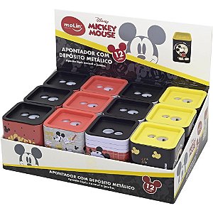 Apontador com Deposito 2 Furos Mickey Quadrado Metálico DP.C/12