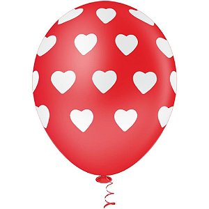 Balao 10 Decorado Vermelho C/CORAÇÃO Branco PCT.C/25