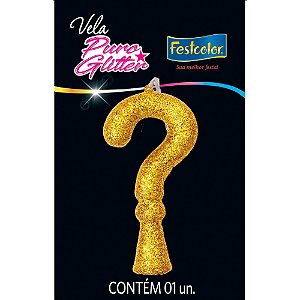 Vela para Aniversario Interrogacao Puro Gliter Ouro CX.C/10