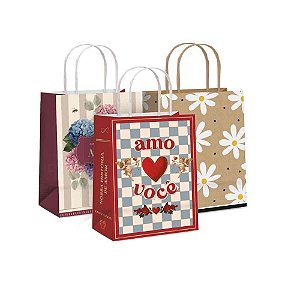 Sacola para Presente Decorada Feminina 26X19X9CM (S) PCT.C/10