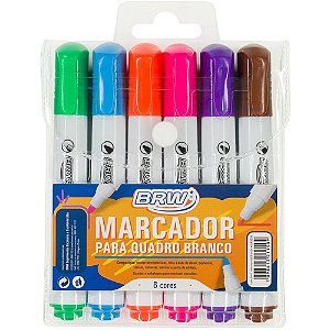 Pincel Quadro Branco Ponta Redonda 6 Cores Estojo