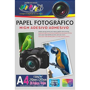 Papel Fotografico INKJET A4 HIGH Adesivo 130G. PCT.C/50