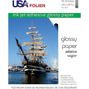Papel Fotografico INKJET A4 GLOSSY Adesivo 120G PCT.C/50