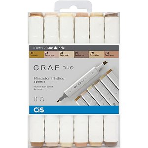 Marcador Artistico CIS GRAF Duo 2PONTAS 6 Cores Estojo