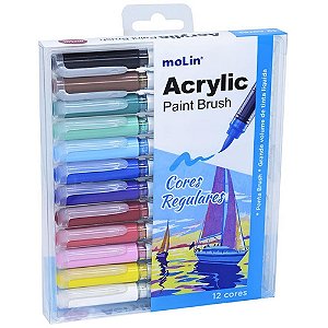Marcador Artistico ACRYLIC BRUSH 12 Cores Vivas Estojo