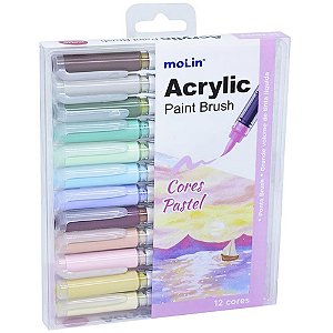 Marcador Artistico ACRYLIC BRUSH 12 Cores Pastel Estojo