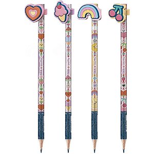 Lapis Preto Redondo Decorado TRIS PUFFY 4 Modelos Sortidos POTE-24