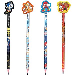 Lapis Preto Redondo Decorado Sonic C/BORRACHA 4 Modelos POTE-30