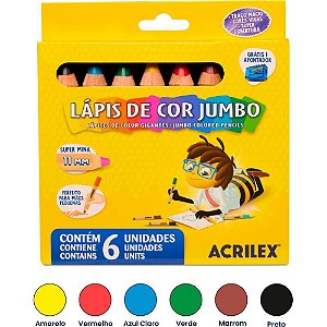 Lapis de COR Jumbo 6 Cores C/APONTADOR Mina 11MM PCT.C/06