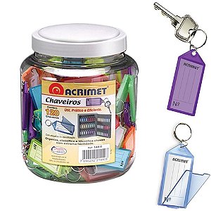 Chaveiro C/120 + 120 Etiquetas Cores Pote