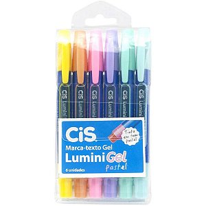Caneta Marca Texto GEL CIS Lumini Pastel 6 Cores Estojo