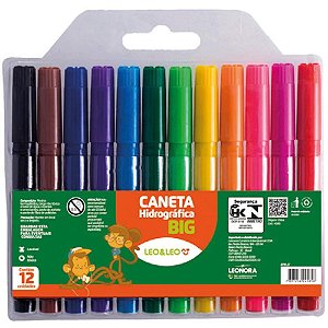 Caneta Hidrografica Jumbo Leo e Leo BIG 12 Cores PCT.C/12