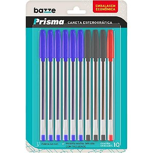 Caneta Esferografica Bazze Prisma 6AZ/3PT/1VM 1.0MM Blister
