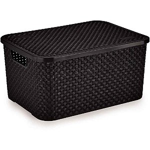 Caixa Plastica Multiuso Rattan C/TAMPA Preto GD 16L.