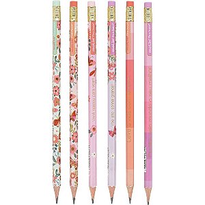 Lapis Preto Sextavado Decorado Borboletas C/BORRACHA POTE-48