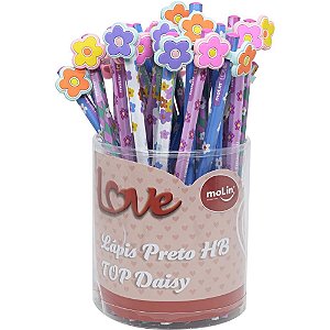 Lapis Preto Sextavado Decorado Love Daisy TOP C/BORRACHA POTE-36