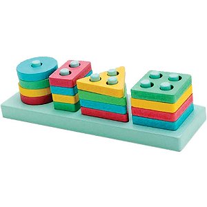 Brinquedo Pedagogico Madeira Encaixe FORMAS/CORES 17PC (S)