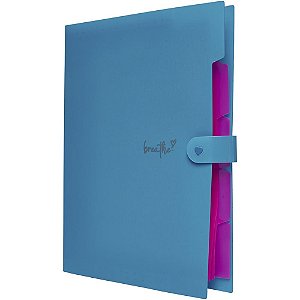 Pasta Sanfonada Plastica A4 5 Divisoes Azul Neon