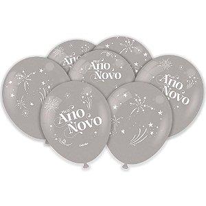 Balao Imperial ANO Novo Estampa Prata Metalli PCT.C/25