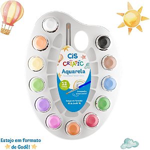 Aquarela Escolar CIS Criatic 12 Cores + Pincel Estojo
