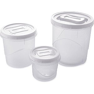 Pote Plastico CONJ 3 Potes Mantimentos Rosca KIT