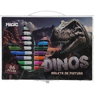 Maleta para Pintura Dinossauros 86 Pecas 30X21CM