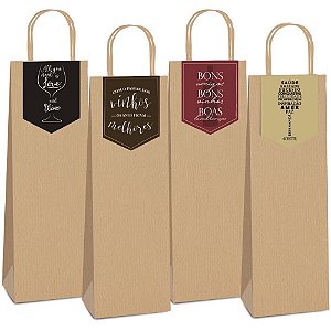 Sacola para Garrafa Sacola C/FECHA Wine 35X13X8CM PCT.C/10