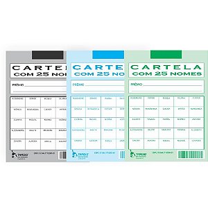Cartela de Rifa C/25 Nomes PCT.C/50 Cartelas Pacote