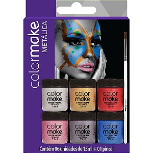 Pintura Facial Liquida Metalica 6 Cores+pince KIT