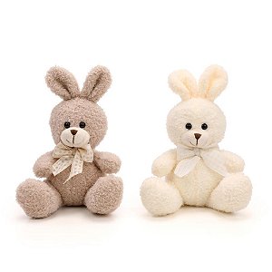 Coelhos de Pascoa Pelucia BCO/MARROM C/LACO 15CM