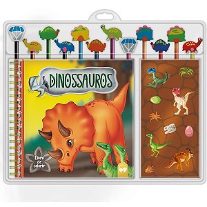 Livro de Colorir KIT Lapis+borracha Dinossauros