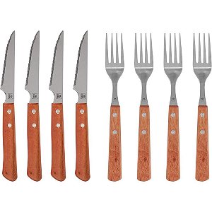 Talher Jogo INOX Cabo de Madeira 8PCS